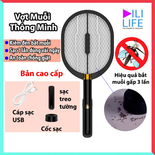 Vợt Muỗi Thông Minh Kiêm đèn bắt muỗi DiLi Life An Toàn với 3 lưới thép Chống Giật, Ánh Sáng Tím Bẫy Muỗi hiệu quả
