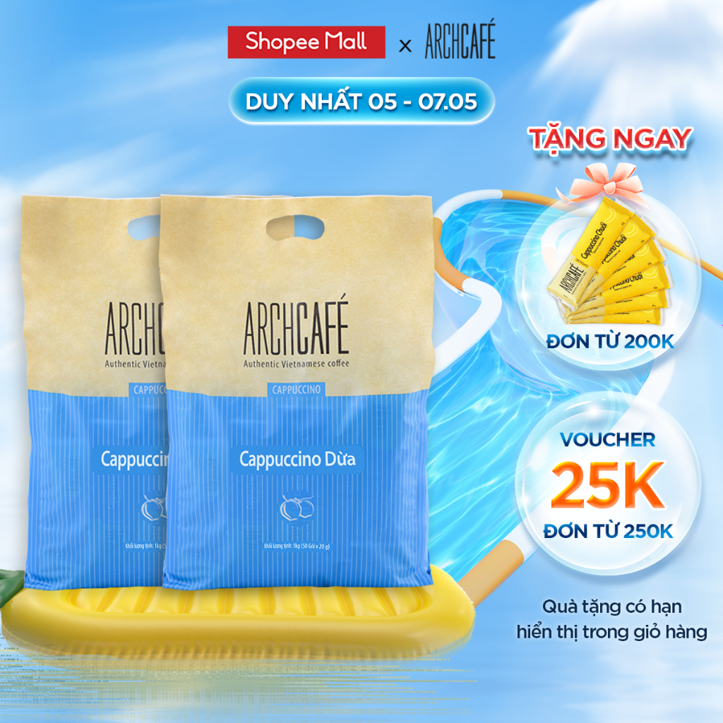 Combo 2 Túi Cà phê Cappuccino Dừa - Cafe hoà tan Archcafé (túi 50 gói x 20g)