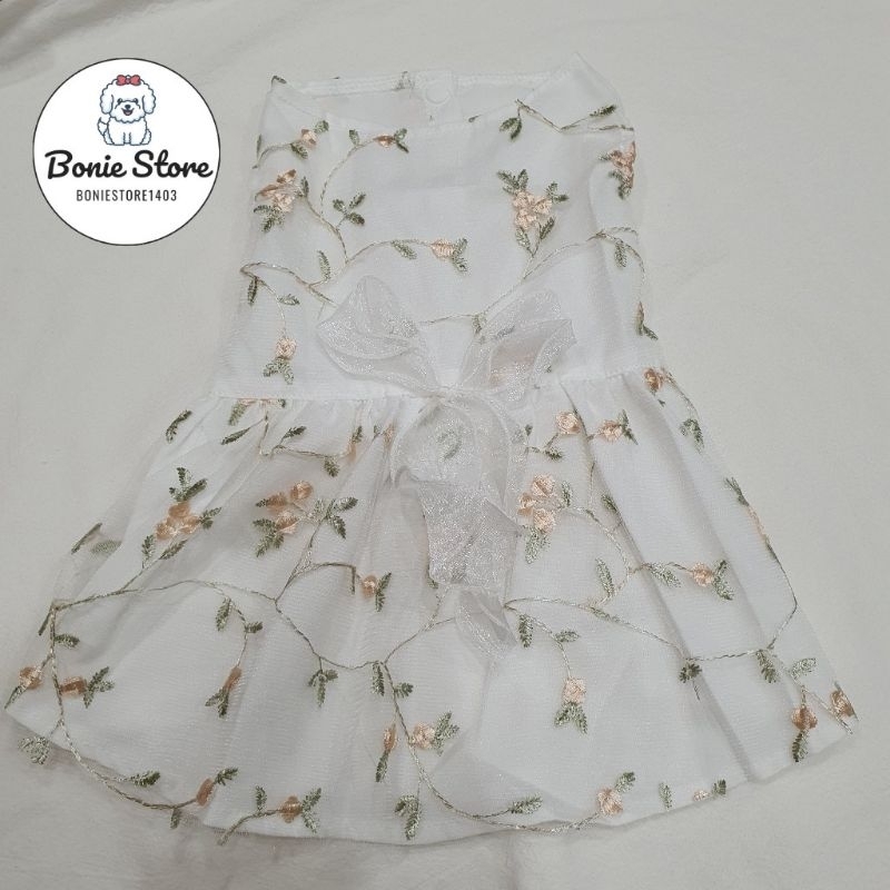 Đầm Váy Công Chúa Váy Cưới Chó Mèo Thú Cưng Thêu Hoa Lá Đính Nơ Xuân Hè