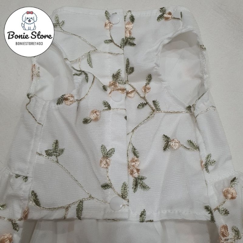 Đầm Váy Công Chúa Váy Cưới Chó Mèo Thú Cưng Thêu Hoa Lá Đính Nơ Xuân Hè