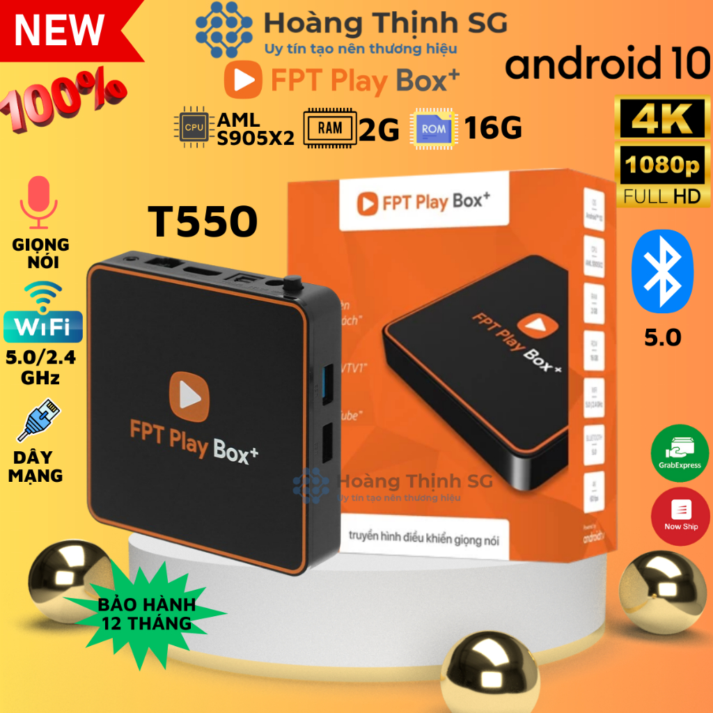 Tv box, FPT Play Box 2023 T550 Ram 2Gb truyền hình điều khiển giọng nói, android tv box FPT wifi, bluetooth 5.0