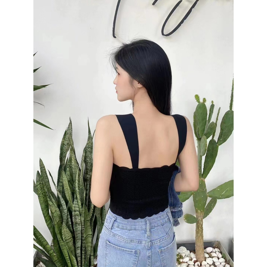 Áo Croptop Hai Dây Ôm Dáng Vừa Vặn Thiết Kế Hàn Quốc Cho Nữ 1995