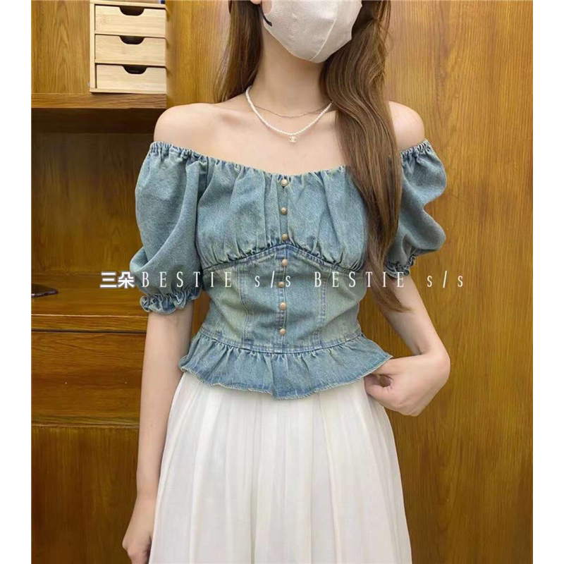 Áo trễ vai demin chất jeans mềm hàng QC loại 1 mặc 2 kiểu siêu xinh ảnh thật - hàng có sẵn