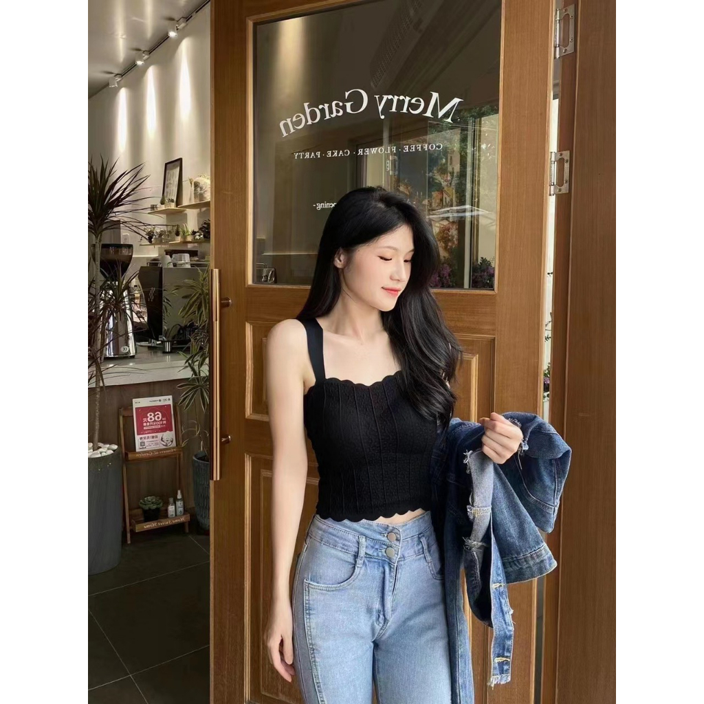 Áo Croptop Hai Dây Ôm Dáng Vừa Vặn Thiết Kế Hàn Quốc Cho Nữ 1995