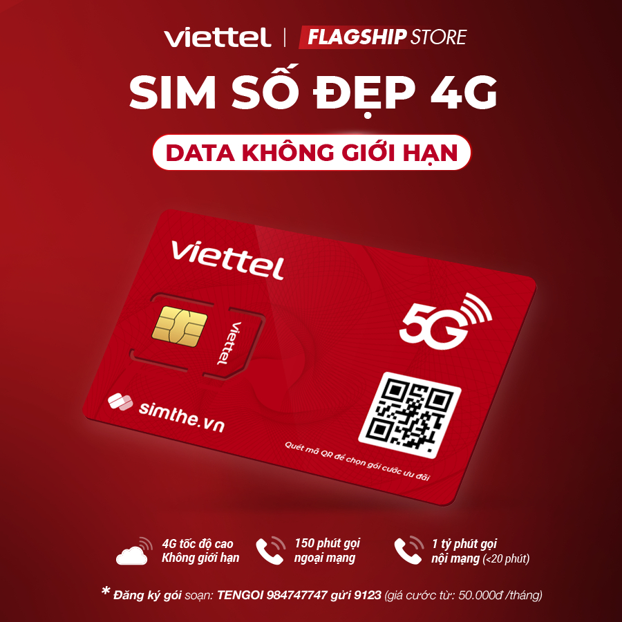 Sim Số Đẹp Viettel 4G SD70, SD90, SD135, MXH100, MXH120, V90B, V160B, V180B, V200B Data Tốc Độ Cao + FREE Gọi Ngoại Mạng