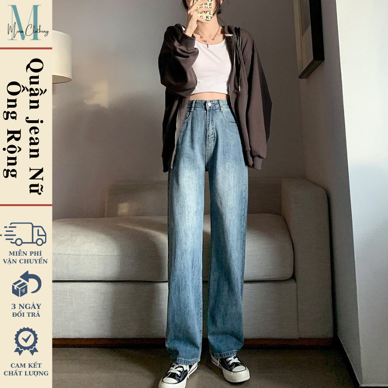 Quần Jean nữ ReTro ống rộng Cạp Cao Minaclothing, Quần Bò jeans nữ đen ống rộng phong cách Retro Ulzzang 2023 | BigBuy360 - bigbuy360.vn