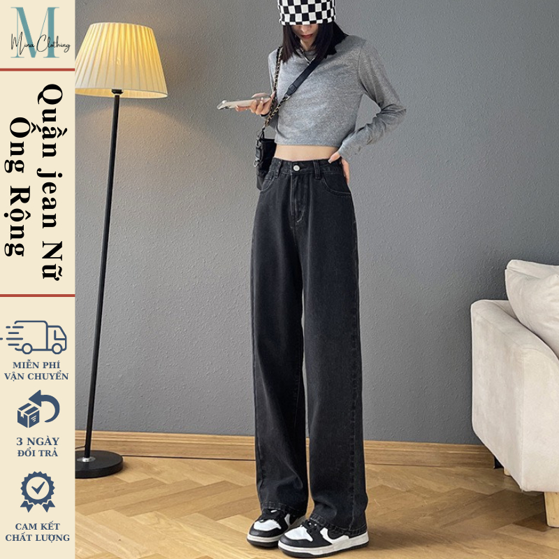 Quần Jean nữ ReTro ống rộng Cạp Cao Minaclothing, Quần Bò jeans nữ đen ống rộng phong cách Retro Ulzzang 2023 | BigBuy360 - bigbuy360.vn
