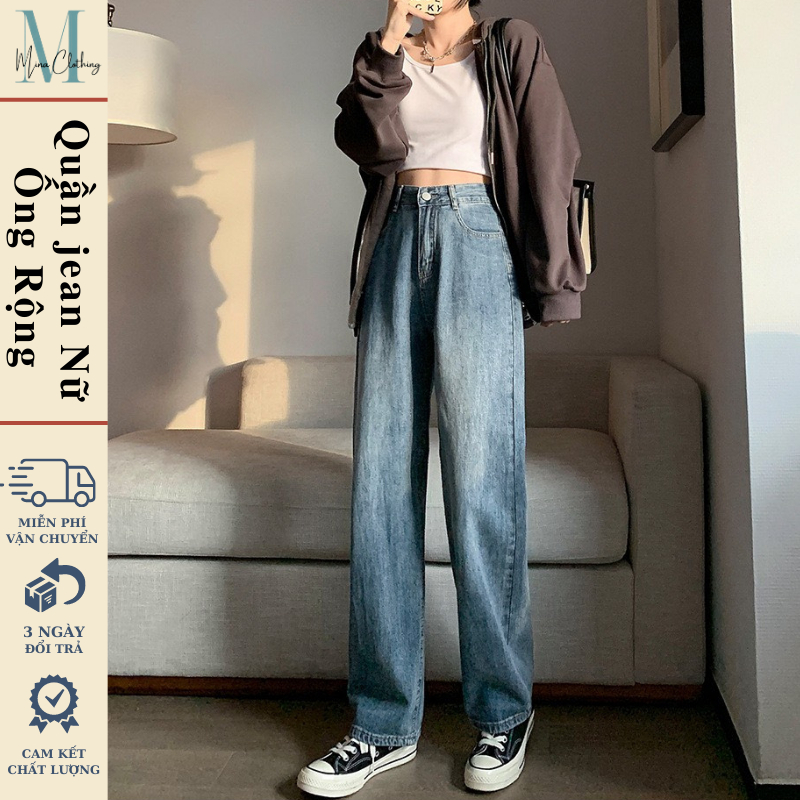 Quần Jean nữ ReTro ống rộng Cạp Cao Minaclothing, Quần Bò jeans nữ đen ống rộng phong cách Retro Ulzzang 2023 | BigBuy360 - bigbuy360.vn