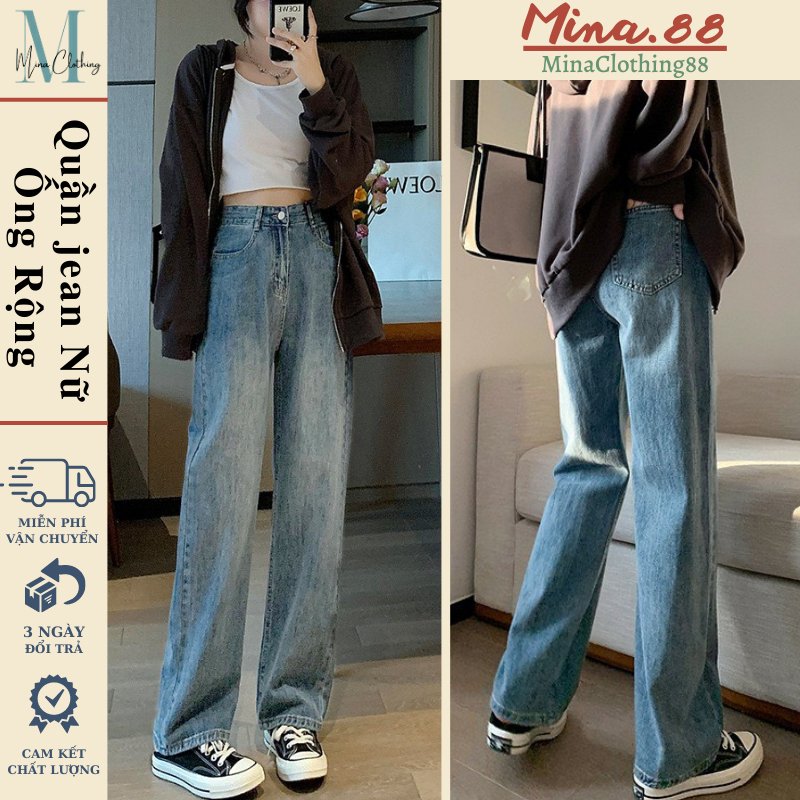 Quần Jean nữ ReTro ống rộng Cạp Cao Minaclothing, Quần Bò jeans nữ đen ống rộng phong cách Retro Ulzzang 2023 | BigBuy360 - bigbuy360.vn