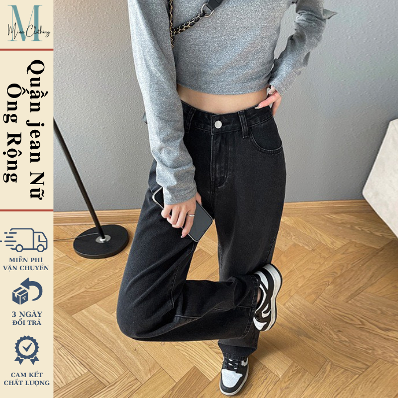 Quần Jean nữ ReTro ống rộng Cạp Cao Minaclothing, Quần Bò jeans nữ đen ống rộng phong cách Retro Ulzzang 2023 | BigBuy360 - bigbuy360.vn