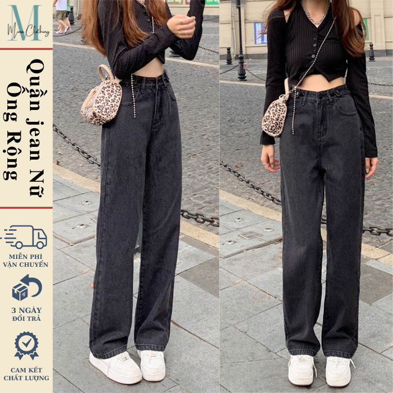 Quần Jean nữ ReTro ống rộng Cạp Cao Minaclothing, Quần Bò jeans nữ đen ống rộng phong cách Retro Ulzzang 2023 | BigBuy360 - bigbuy360.vn
