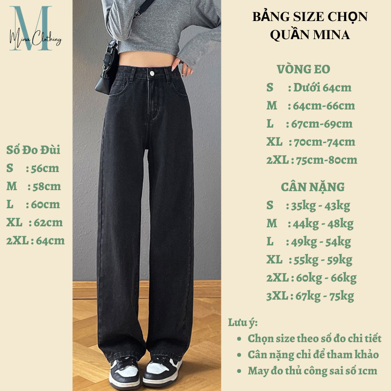 Quần Jean nữ ReTro ống rộng Cạp Cao Minaclothing, Quần Bò jeans nữ đen ống rộng phong cách Retro Ulzzang 2023 | BigBuy360 - bigbuy360.vn