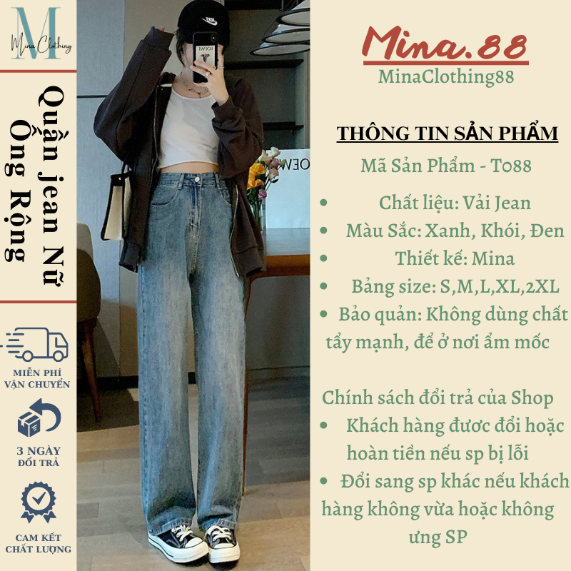 Quần Jean nữ ReTro ống rộng Cạp Cao Minaclothing, Quần Bò jeans nữ đen ống rộng phong cách Retro Ulzzang 2023 | BigBuy360 - bigbuy360.vn