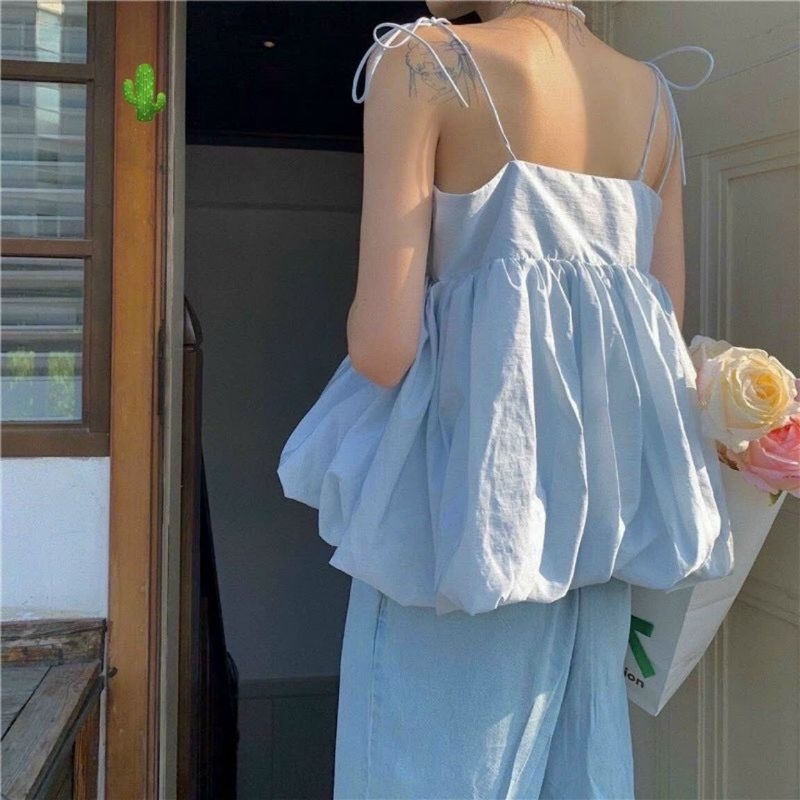 Áo Kiểu Hai Dây Phong Cách Tiểu Thư Dáng Phồng