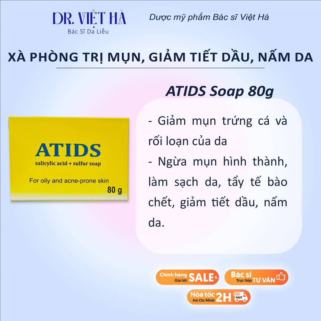 XÀ PHÒNG TẮM ATIDS SOAP - Salicylic Acid 2% + Sulfur