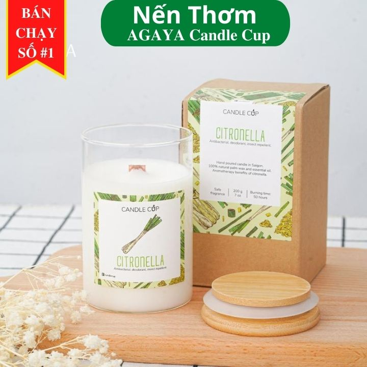Nến thơm khử mùi đuổi muỗi cao cấp tinh dầu thiên nhiên Agaya Candle Cup - Hương Sả Java CITRONELLA