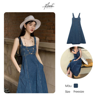 [Augustcloth] Đầm váy 2 dây jean dáng dài xòe nhẹ
