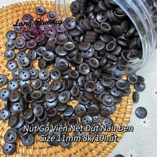 Nút Gỗ Viền Nét Đứt Nâu Đen (set 10 cái)