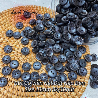 Nút Gỗ Viền Nét Đứt Nâu Đen (set 10 cái)