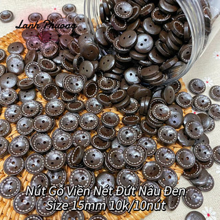 Nút Gỗ Viền Nét Đứt Nâu Đen (set 10 cái)