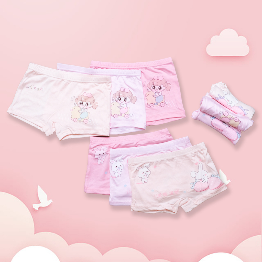 Quần Chip Quần Lót Đùi Cho Bé Gái, Họa Tiết Cô Gái Và Chú Chó Tinh Nghịch, Chất Liệu Vải Cotton Co Giãn và Kháng Khuẩn