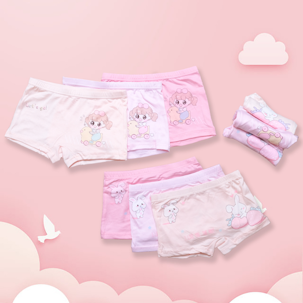 Quần Chip Quần Lót Đùi Cho Bé Gái, Họa Tiết Cô Gái Và Chú Chó Tinh Nghịch, Chất Liệu Vải Cotton Co Giãn và Kháng Khuẩn
