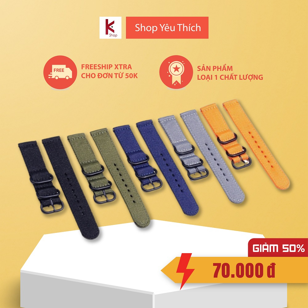 Dây Đồng Hồ Vải Dù Nato Khóa Đen Màu Sắc Cá Tính - Size 18/20/22/24mm