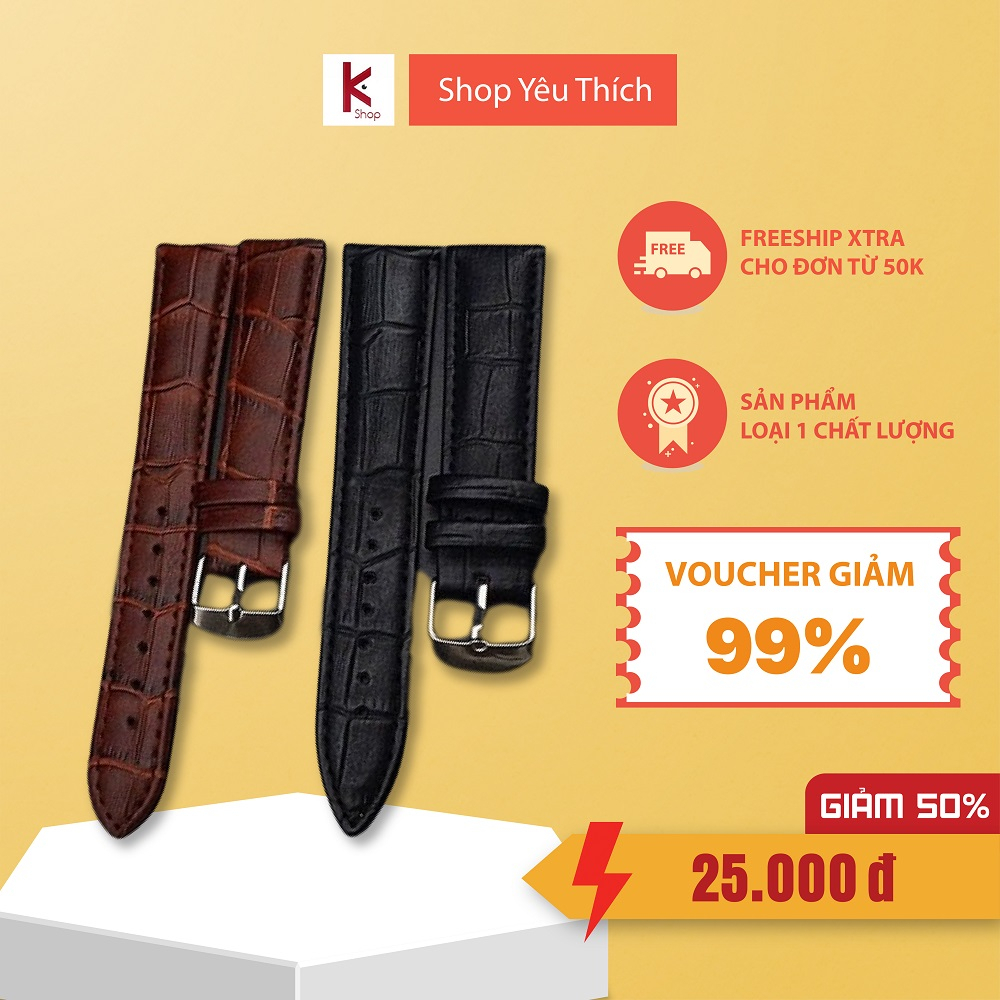 Dây da khóa kim đồng hồ nam nữ họa tiết vân bò các size 12-14-16-18-20-22-24mm