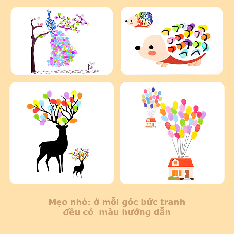 Bộ tranh tô màu cho bé bằng ngón tay nhiều hình ảnh đơn giản sáng tạo, an toàn cho bé Đồ chơi giáo dục sớm