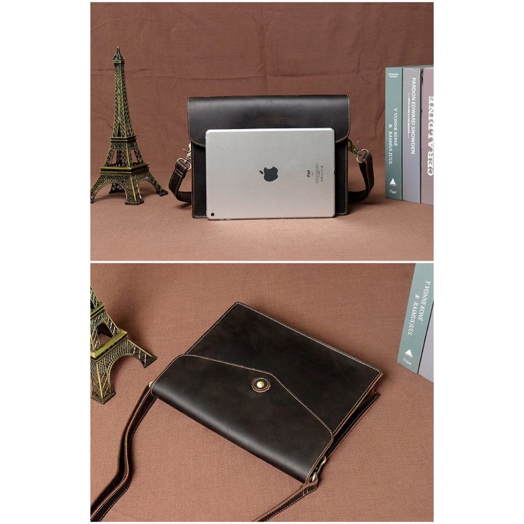 TÚI ĐEO CHÉO DA BÒ THẬT ĐỰNG IPAD VÀ LAPTOP
