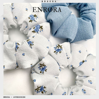 Scrunchies enrora cột tóc vải hoa hồng xanh nhí