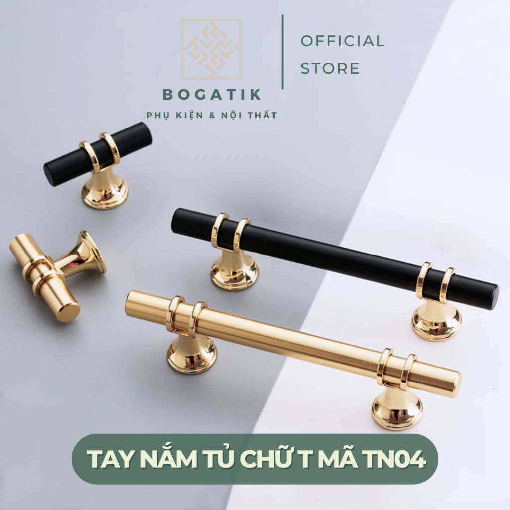 Tay nắm cửa tủ ngăn kéo, tay nắm tủ bếp chữ T hợp kim kẽm màu đen, vàng kim hiện đại mã TN04