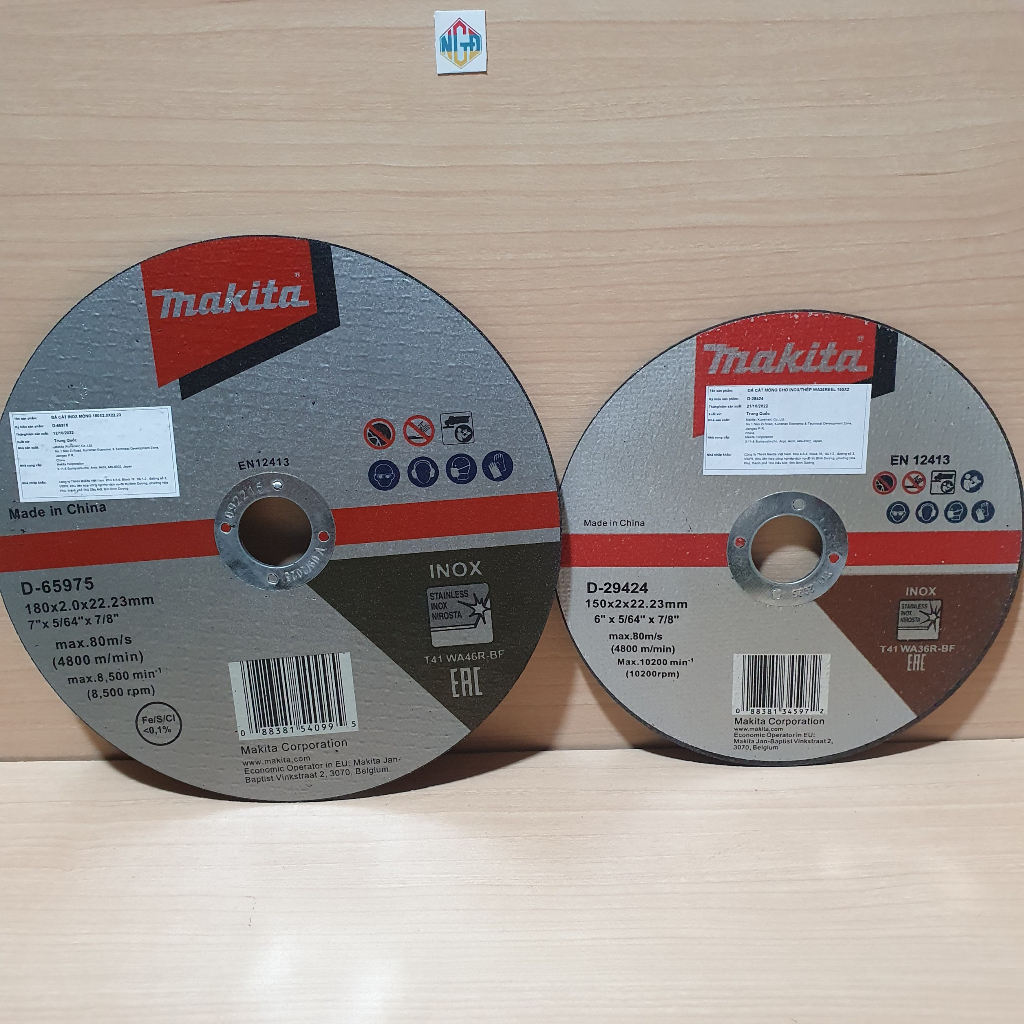 Đá cắt mỏng cho Inox 180 và 150mm x2.0x22.23mm Makita D-65975 ,D-29424