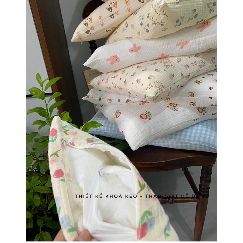 Gối kê cho bé XÔ MUSLIN 30*50cm thấm hút mồ hôi tốt