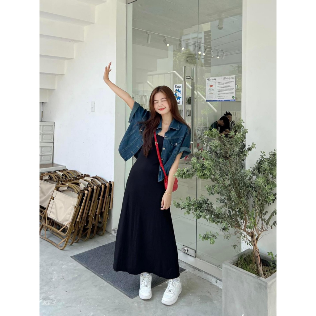 Áo sơ mi denim croptop Heppy cộc tay 2 túi ngực phối cúc_Aojeancrt7019_K17P0