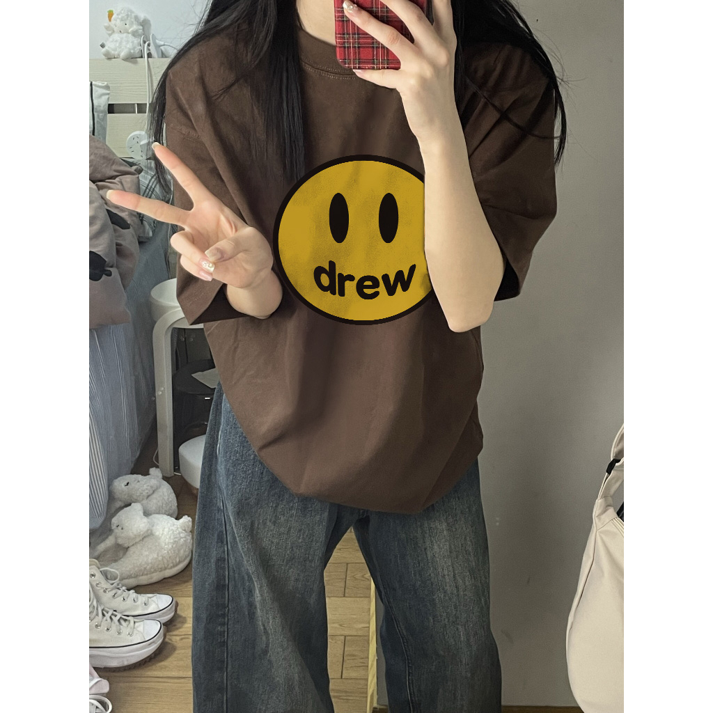 FOCUS Áo phông nữ vintage Drew bigsize Nâu áo local brand tee unisex 100%cotton