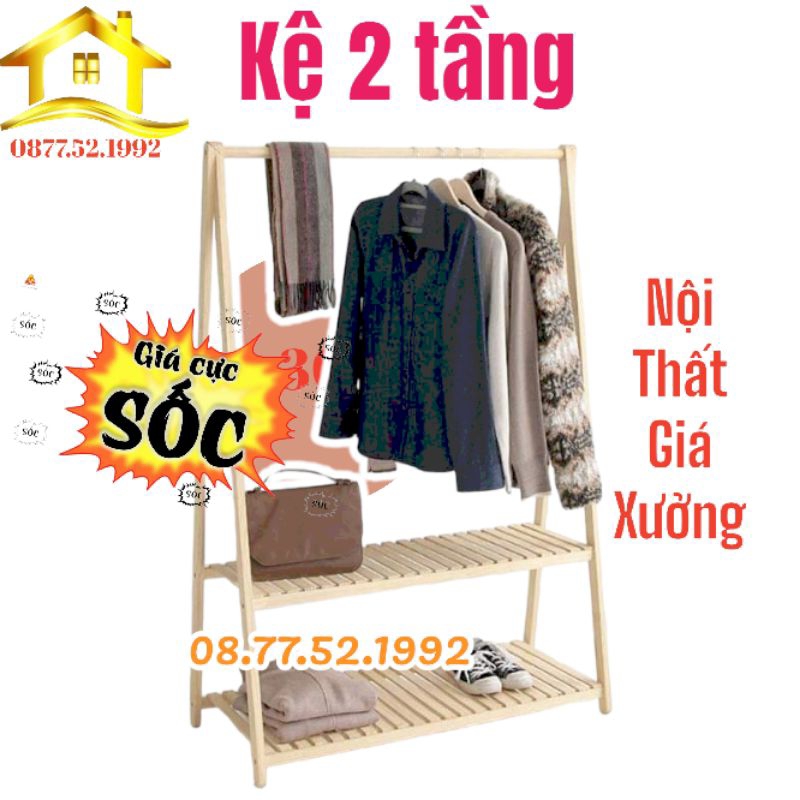 Kệ Chữ A 2 Tầng,Kệ Treo Quần Áo Gỗ Thông (giá xưởng )