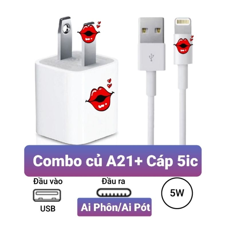 Củ sạc vuông 5w + cáp 5ic cho các đời ai phôn 5.6.7.8 tai nghe Bluetooth A.P