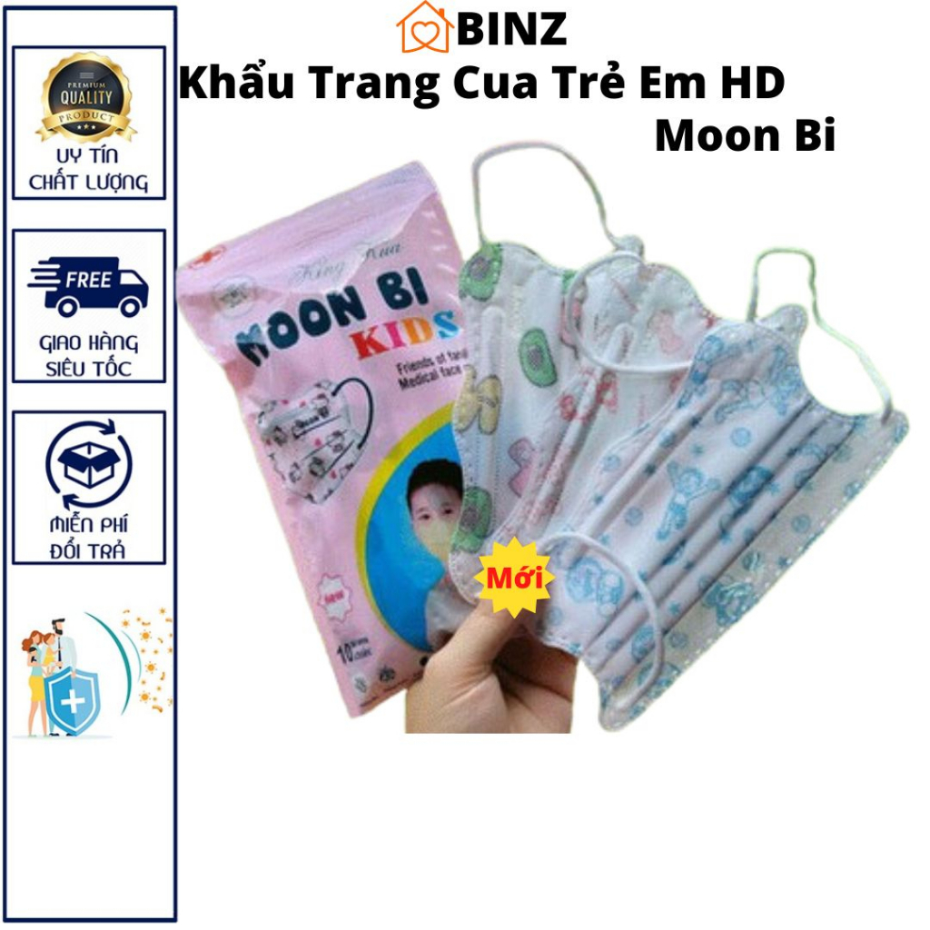 [1 BỊCH 10 CÁI] Khẩu Trang Cua Trẻ Em Moon Bi Kids Nhiều Màu Sắc Dễ Thương