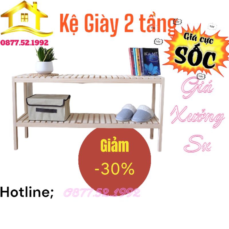 Kệ Để Giày, Kệ Giày 2 Tầng Gỗ Thông
