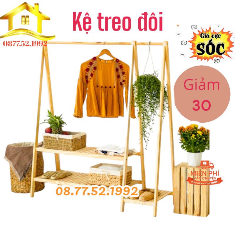 Giá Treo Quần áo Đôi, Kệ Treo Quần Áo Gỗ Thông
