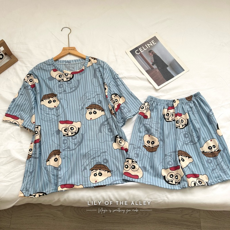 Bộ ngủ hoạt hình cộc tay thun giấy phong cách ulzzang Hàn Quốc