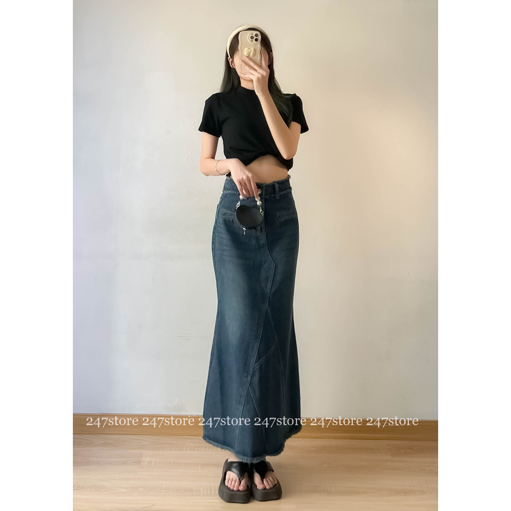 Chân váy jean đuôi cá Heppy dáng dài _CVJean2089_P0K36