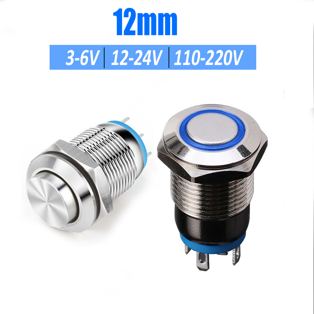 Nút nhấn công tắc 12mm INOX, Nguồn nhấn nhả 3-6V, 12-24V, 110-220V