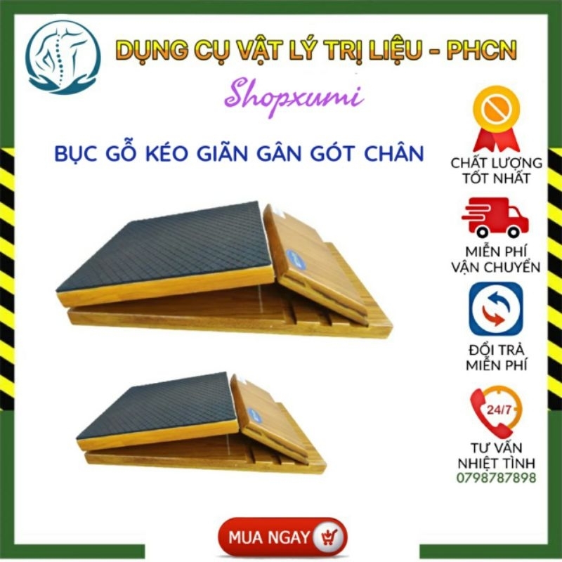 (có video) Bục gỗ kéo giãn gân gót chân tùy chỉnh 3 mức độ kéo giãn, cho người sau tai biến, gân gót chân co rút