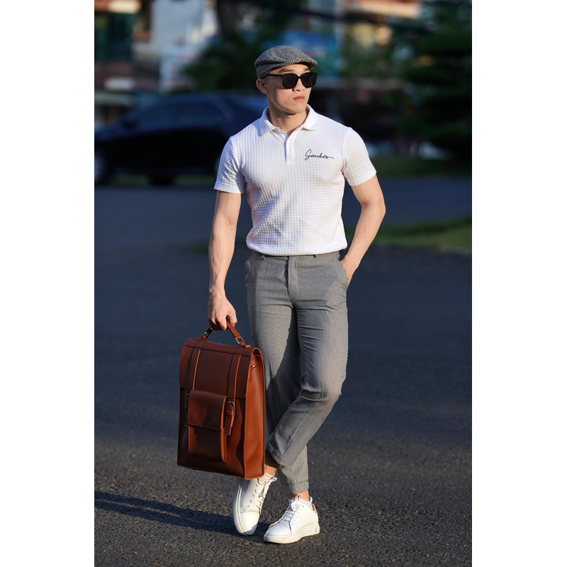 Túi da KHÔISTORE | Parallel_ Balo đeo chéo đa năng_Túi thiết kế_Hàng thủ công_Túi laptop_Du lịch_Công sở_Màu nâu