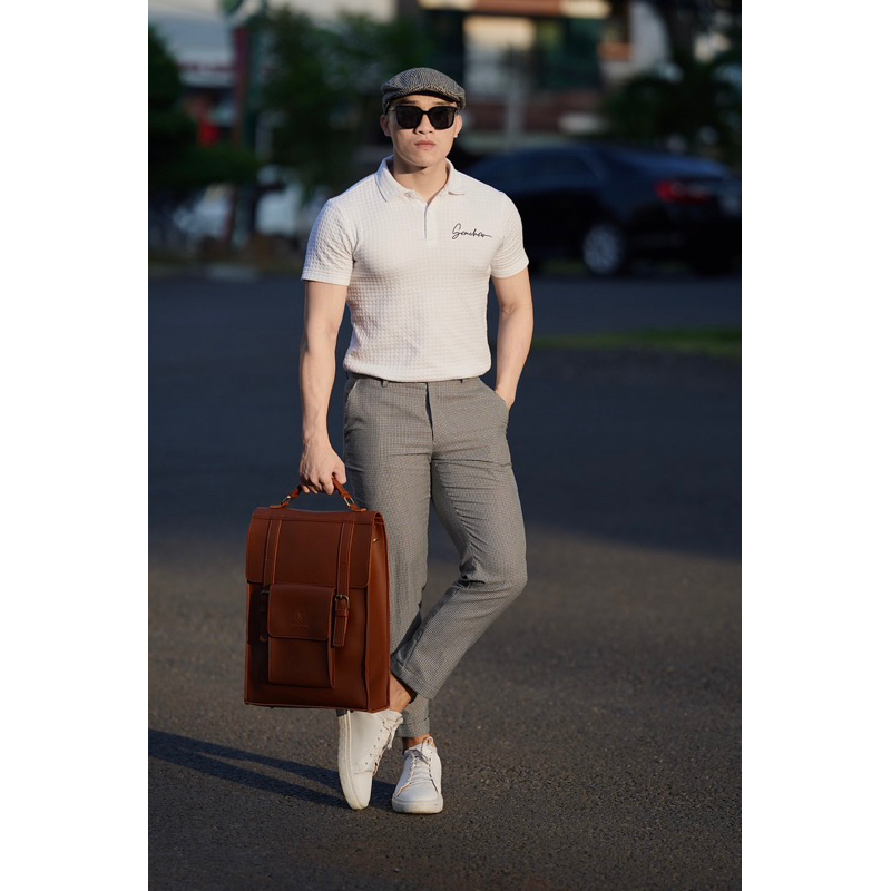 Túi da KHÔISTORE | Parallel_ Balo đeo chéo đa năng_Túi thiết kế_Hàng thủ công_Túi laptop_Du lịch_Công sở_Màu nâu