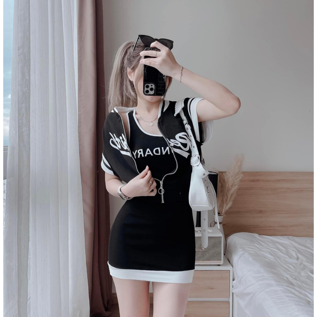 Set Bộ Váy Body  BOUND Chữ Kèm Áo Khoác Ngắn