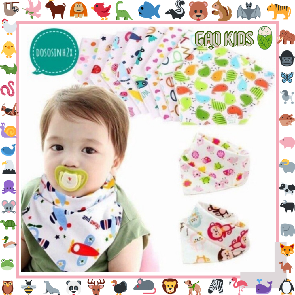 Yếm Tam Giác Quàng Cổ Cài Nút Cho Bé Sơ Sinh đến 4 tuổi Dùng Giữ giữ ấm cổ,ăn dặm