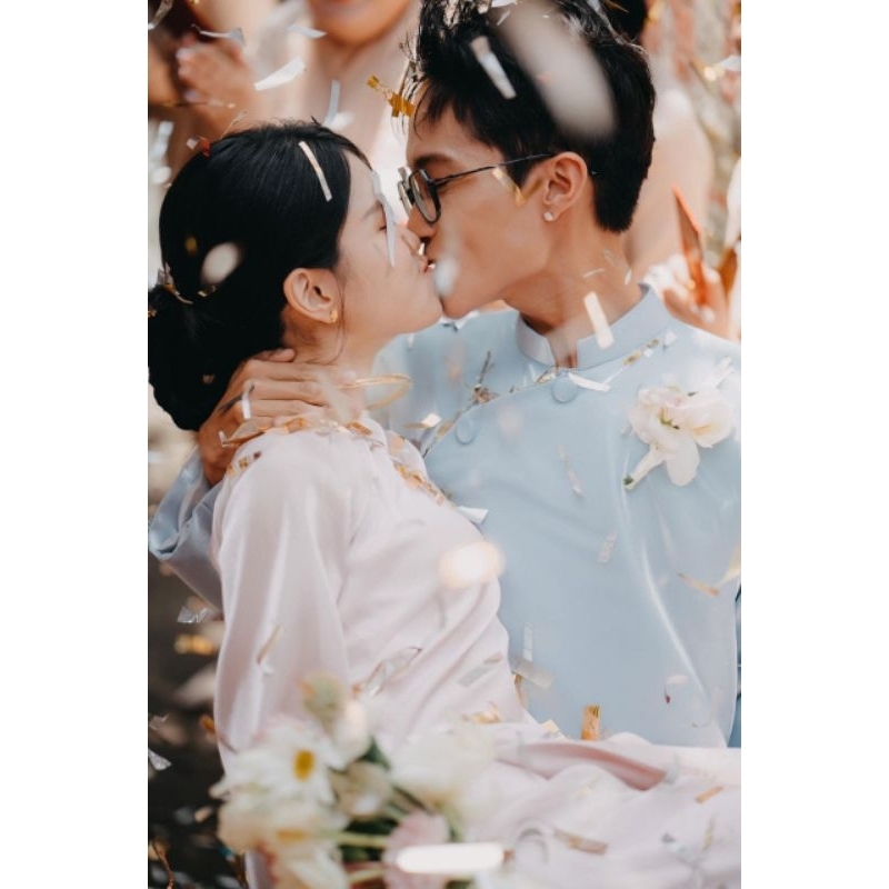 Áo dài nam tiệc hỏi cưới xanh trời